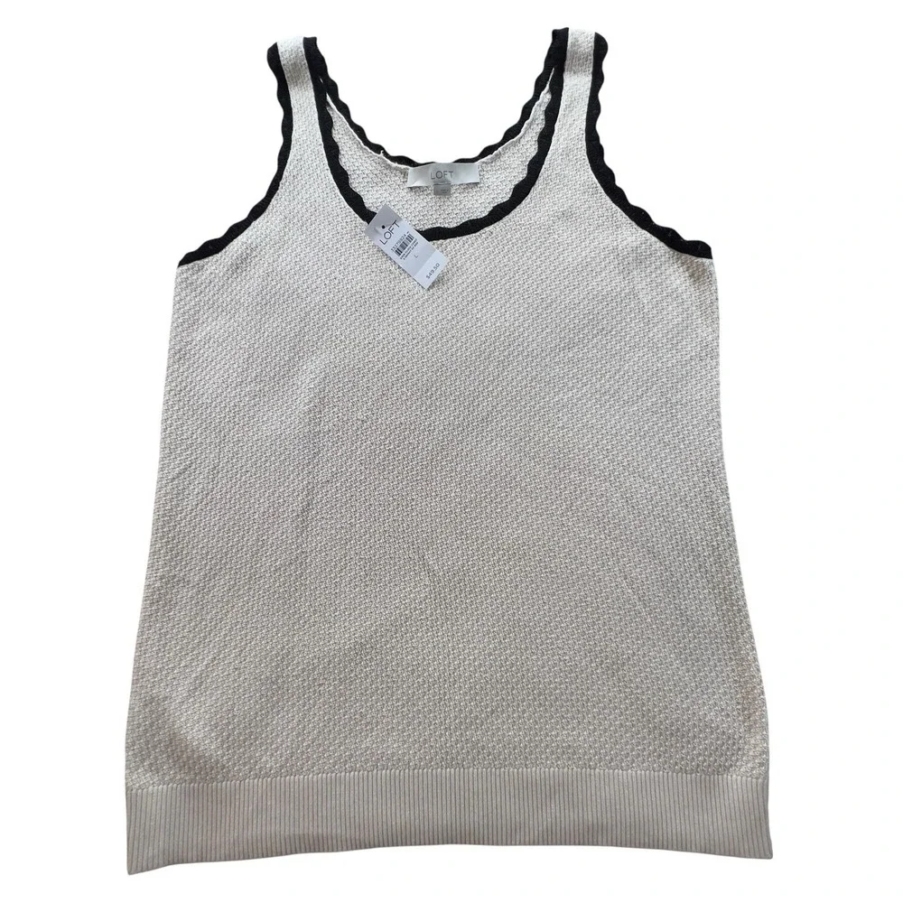 Ann Taylor LOFT Cotton Viscose Knit Sweater Vest Large Scoop Neck Sleeveless NEW